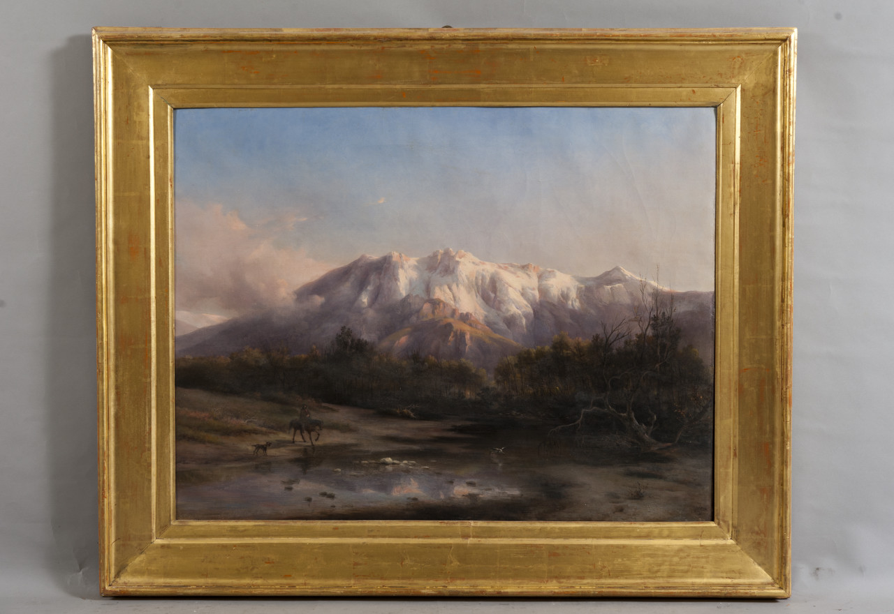 Alle falde delle Alpi, paesaggio alpino (dipinto, opera isolata) di Bisi Fulvia (metà sec. XIX)