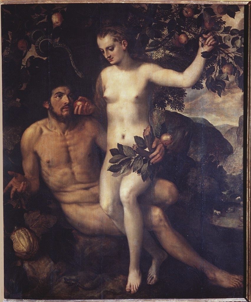 Eva offre il frutto ad Adamo (dipinto) di Vriendt Frans de detto Frans Floris (terzo quarto sec. XVI)