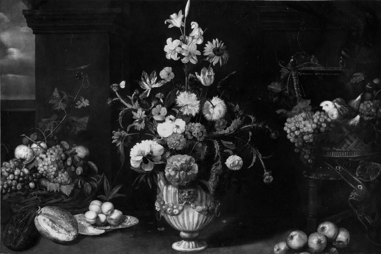 natura morta con fiori e frutta (dipinto) di Ykens François (sec. XVII)