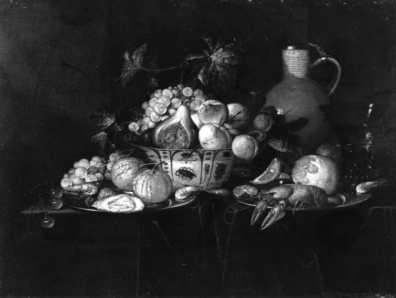 natura morta con frutta e pesci (dipinto) di Gillemans Jean Paul I (sec. XVII)