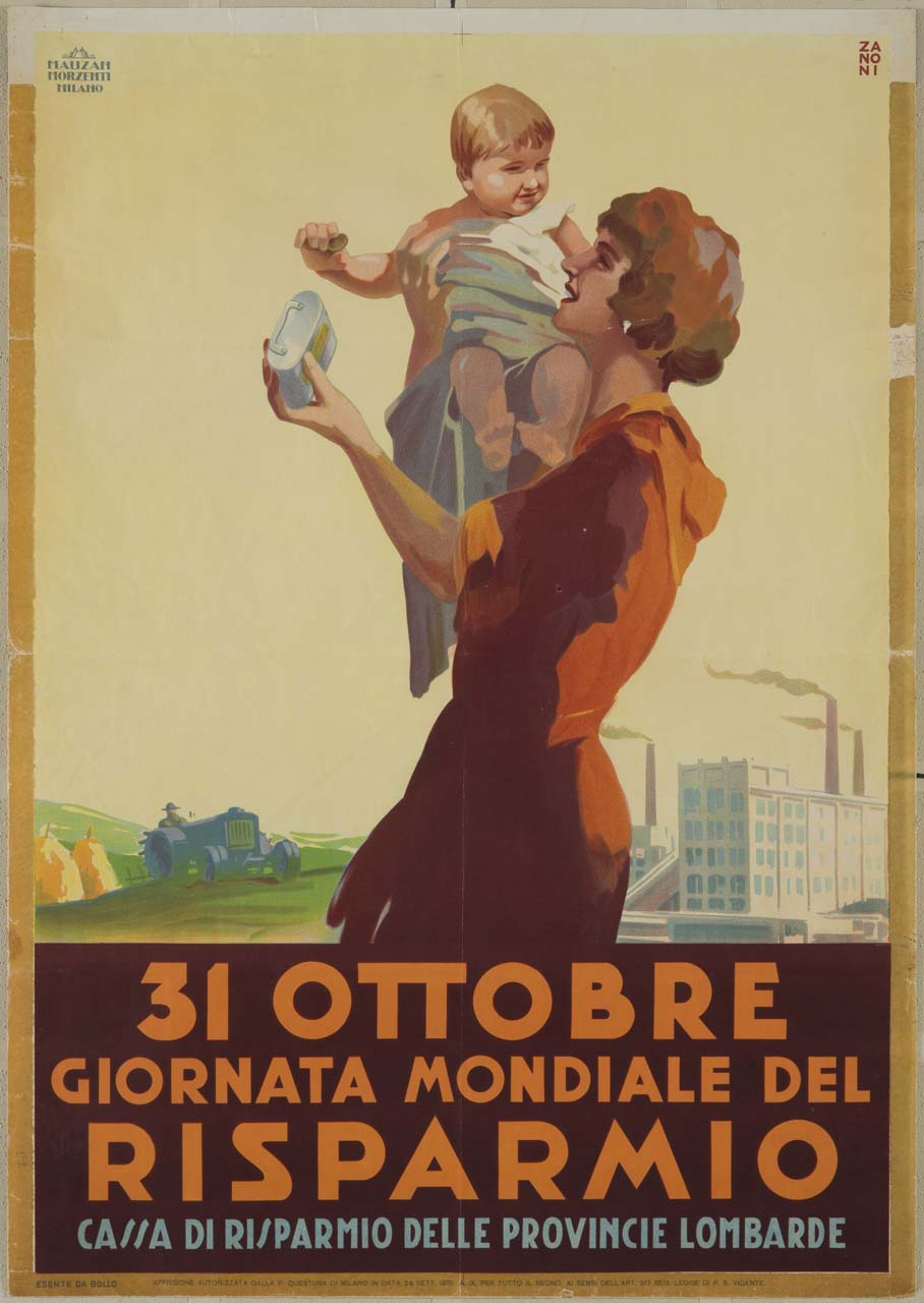 donna con bambino in braccio (manifesto) di Zanoni G (sec. XX)