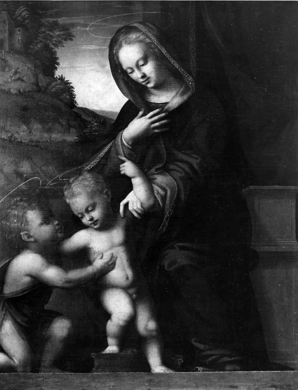 Madonna con Gesù Bambino e San Giovannino (dipinto) di Maestro della Pietà di Scandicci (primo quarto sec. XVI)
