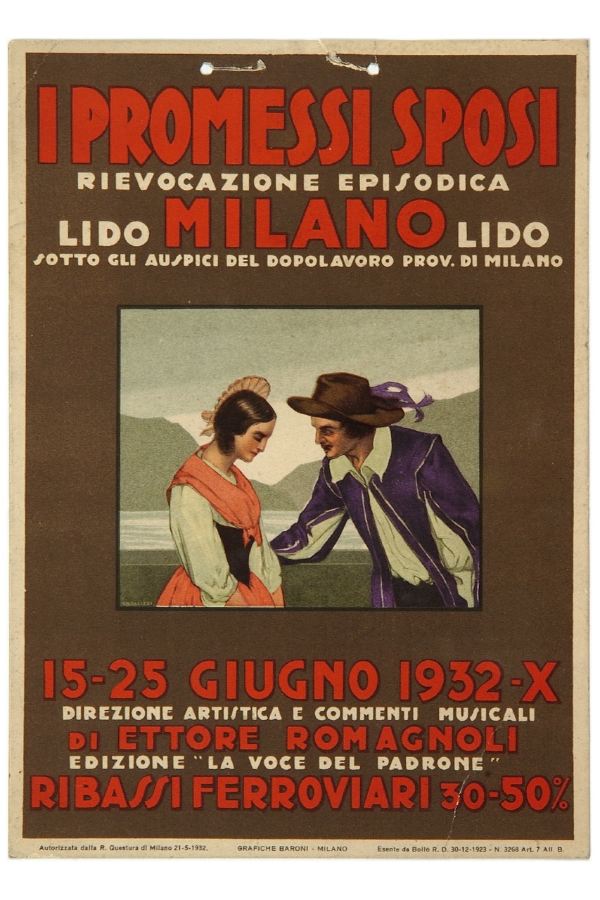 (recto) Renzo e Lucia con lago di Como sullo sfondo (locandina) di Galizzi Giovanni Battista (sec. XX)