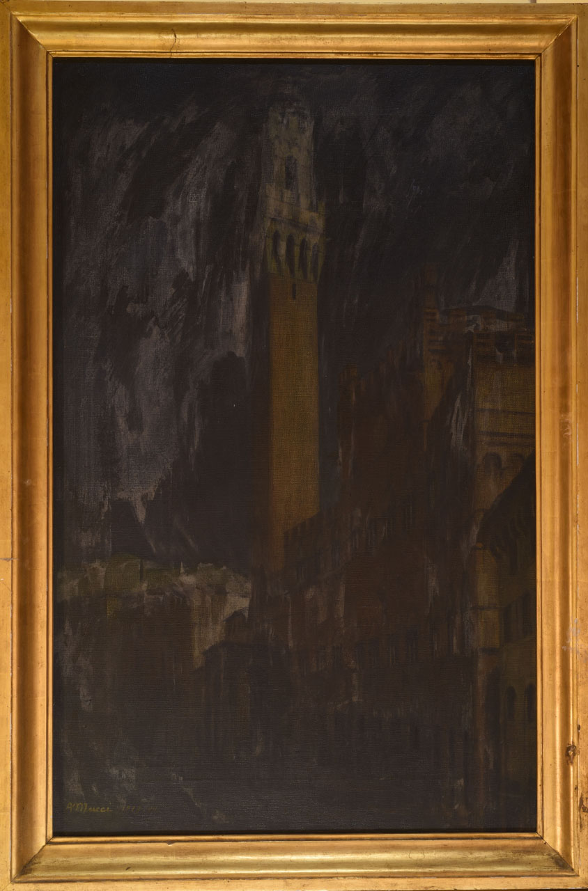 Veduta di Palazzo Pubblico a Siena (dipinto) di Mucci Angelo (sec. XIX)