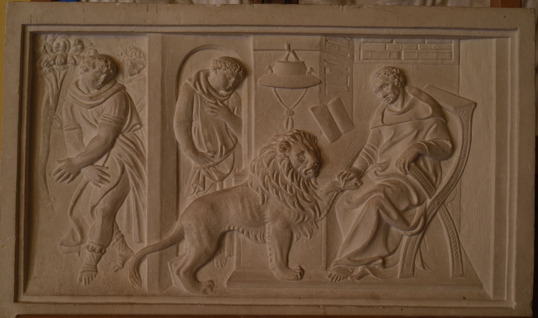 San Girolamo estrae una spina dalla zampa del leone (calco di formella) - bottega toscana (sec. XX)