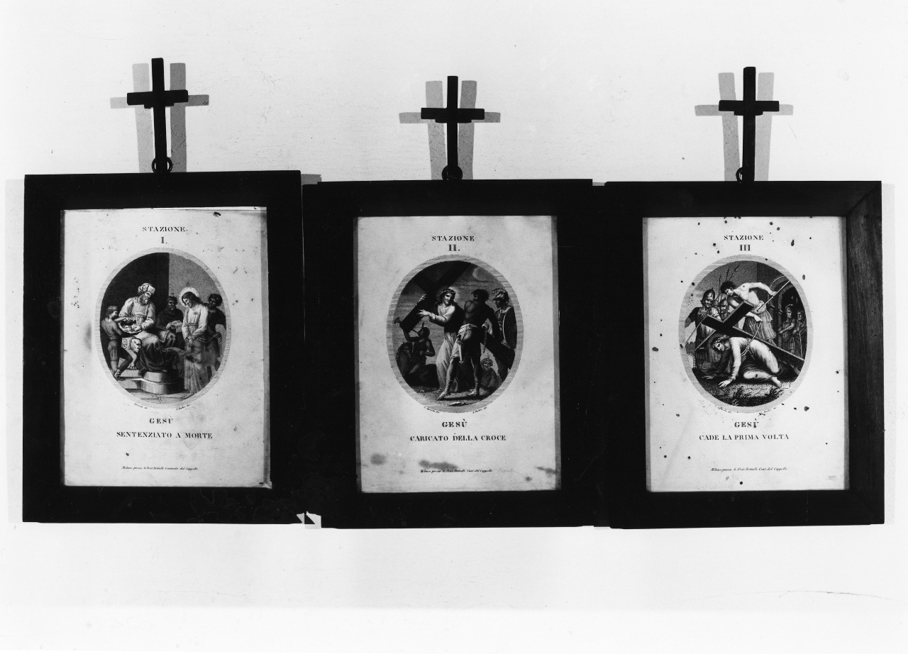 stazione I: Gesù condannato a morte (stampa) di Rados Luigi, Agricola Luigi (sec. XIX)