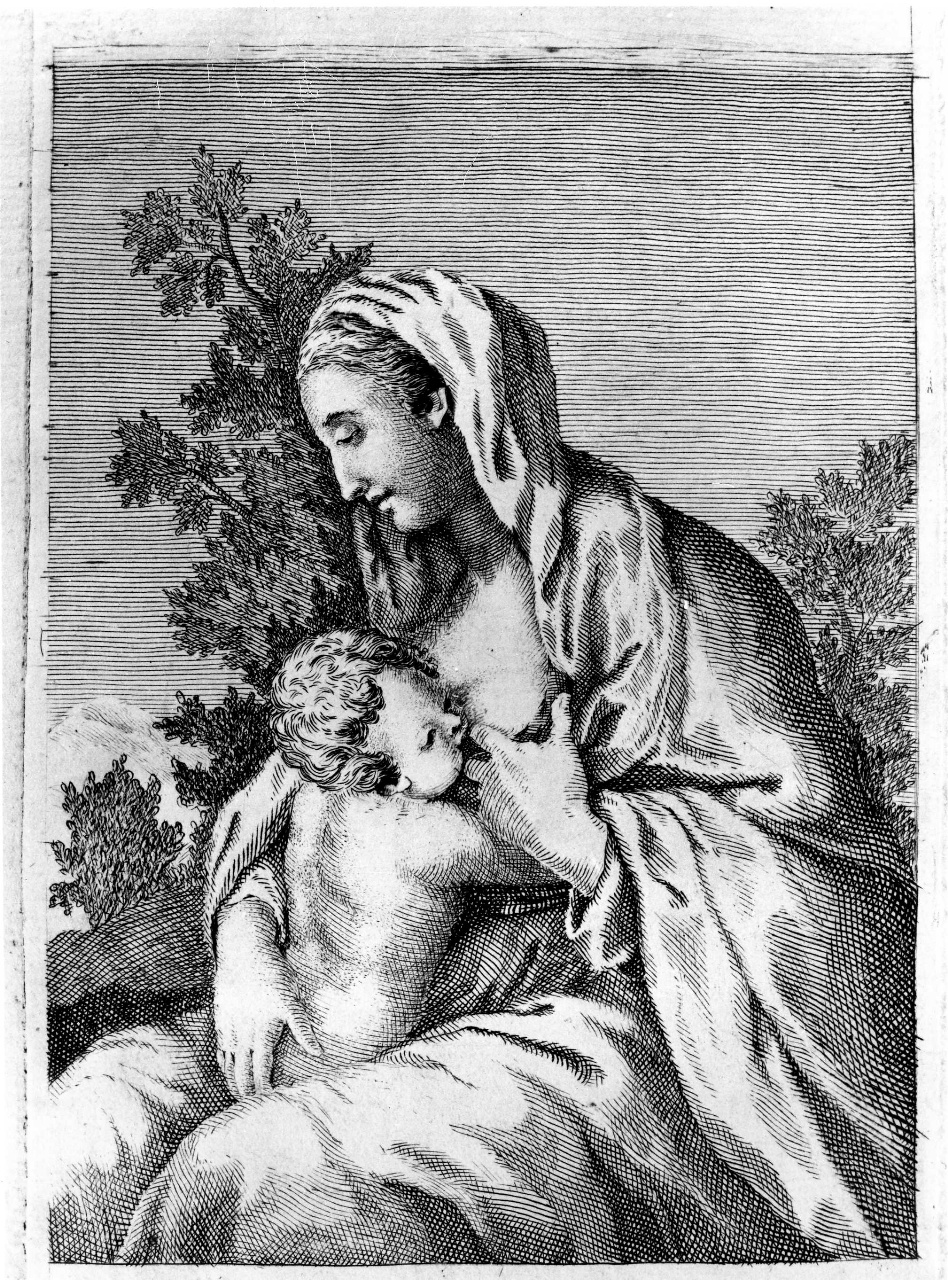 Madonna del latte, Madonna con Bambino (stampa) di Carracci Agostino - ambito emiliano (prima metà sec. XVII)