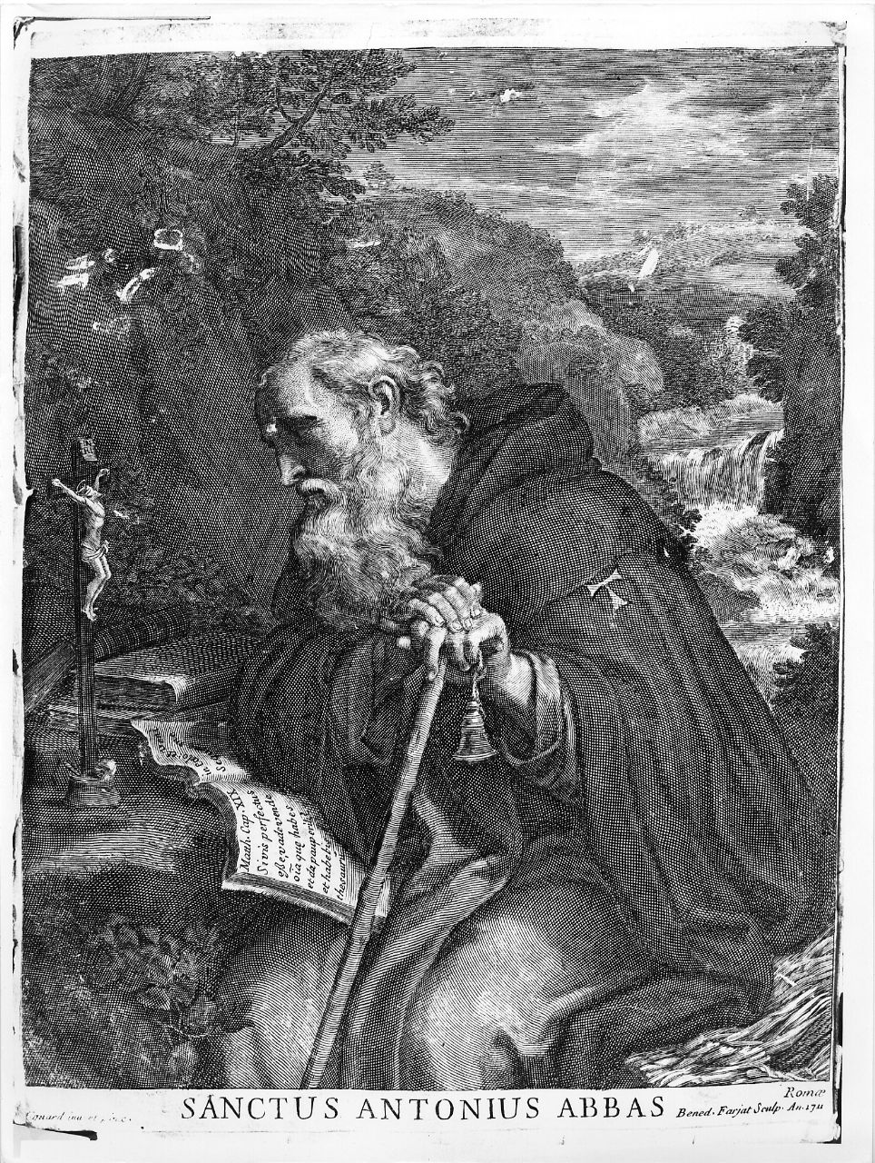 Sant'Antonio Abate (stampa smarginata) di Farjat Benoit, Mignard Nicolas (sec. XVIII)