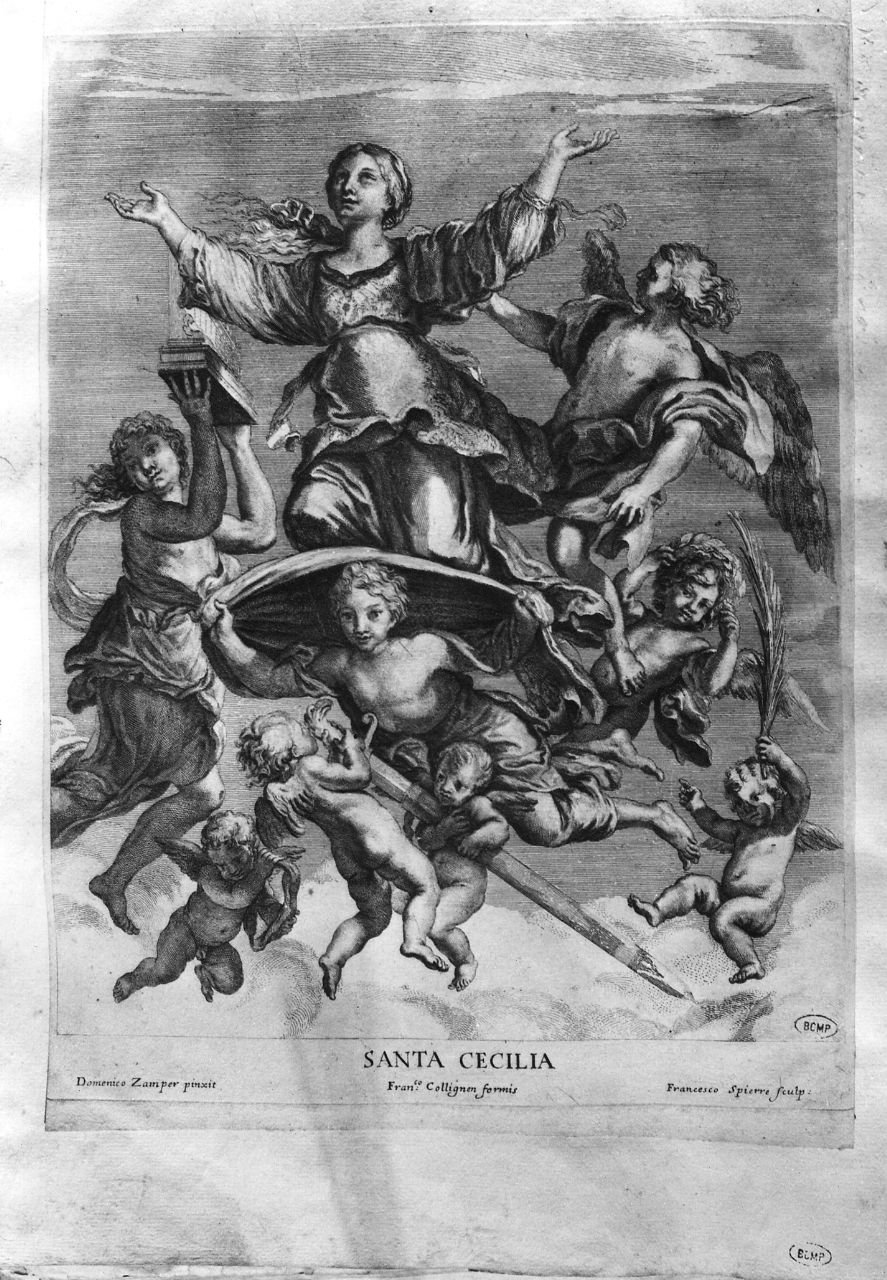 gloria di Santa Cecilia (stampa smarginata) di Spierre Francoise, Zampieri Domenico detto Domenichino (sec. XVII)
