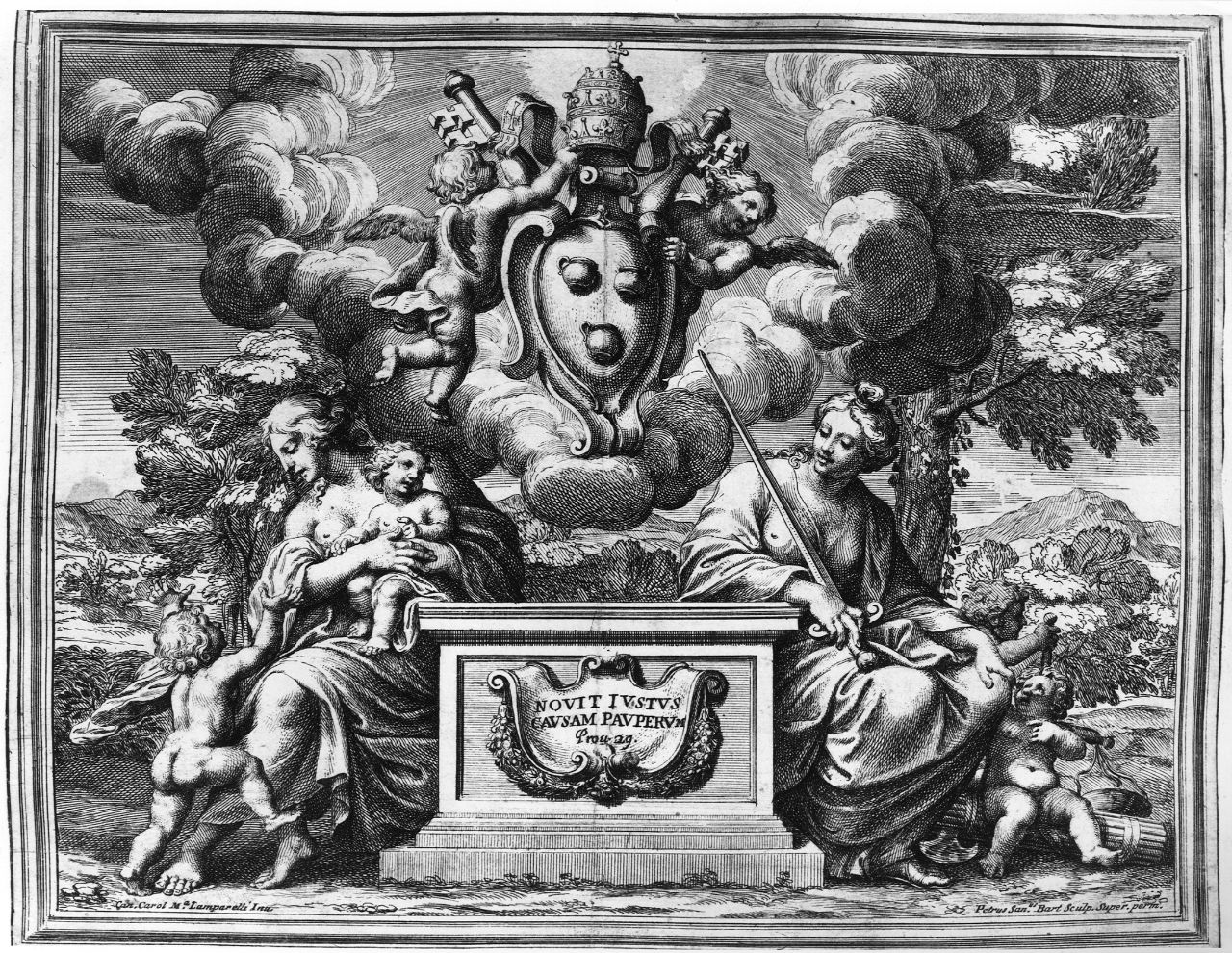 Carità e Giustizia (stampa smarginata) di Lamparelli Carlo, Bartoli Pietro Santi (ultimo quarto sec. XVII)