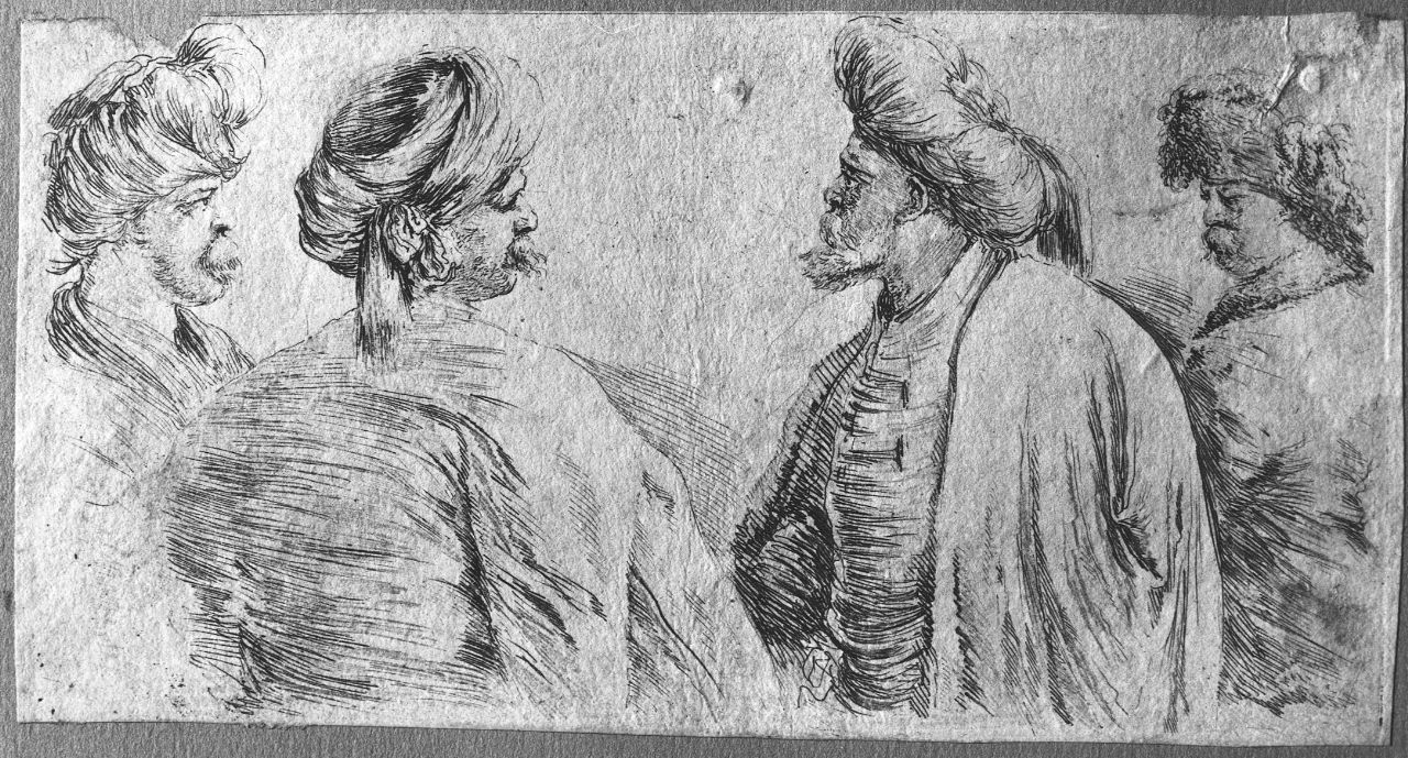 figure maschili con turbanti (stampa smarginata) di Della Bella Stefano (sec. XVII)