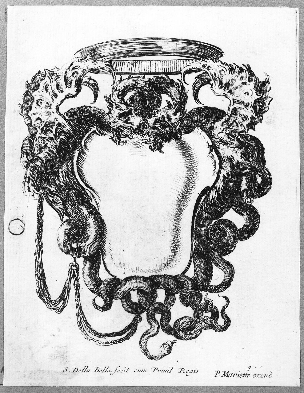 stemma con dragoni (stampa tagliata) di Della Bella Stefano (sec. XVII)