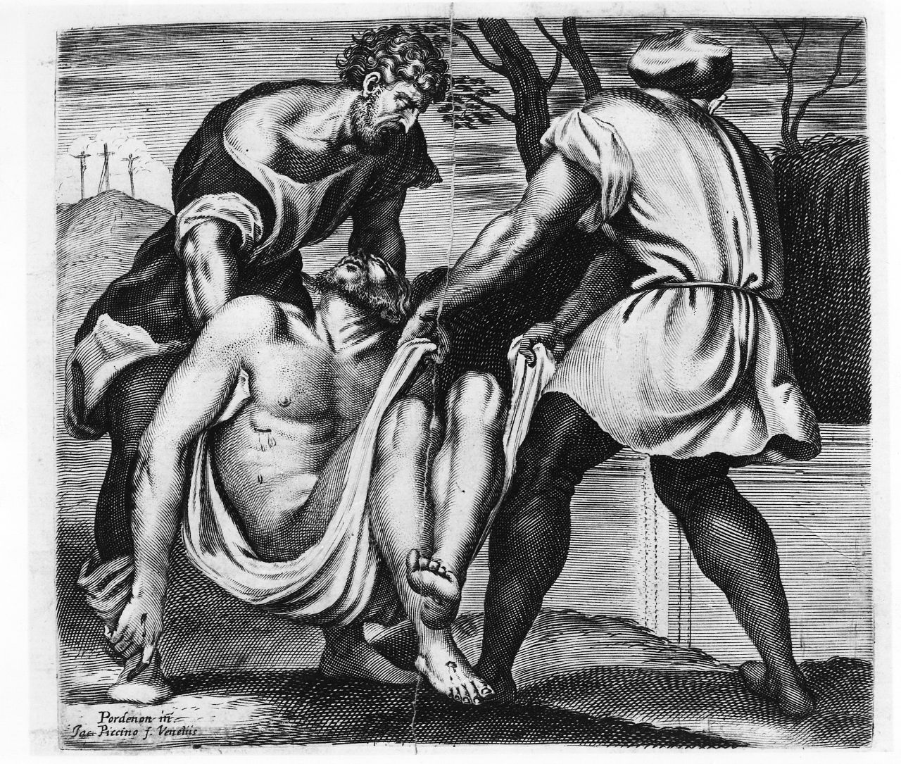 deposizione di Cristo nel sepolcro (stampa) di Piccini Giacomo (sec. XVII)