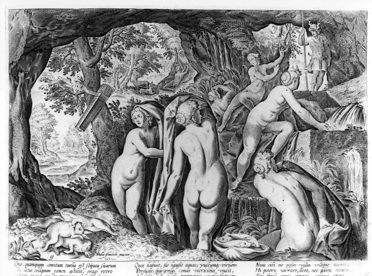 Diana e le ninfe sorprese da Atteone (stampa) di Paolo di Francesco, Florimi Giovanni (sec. XVII)