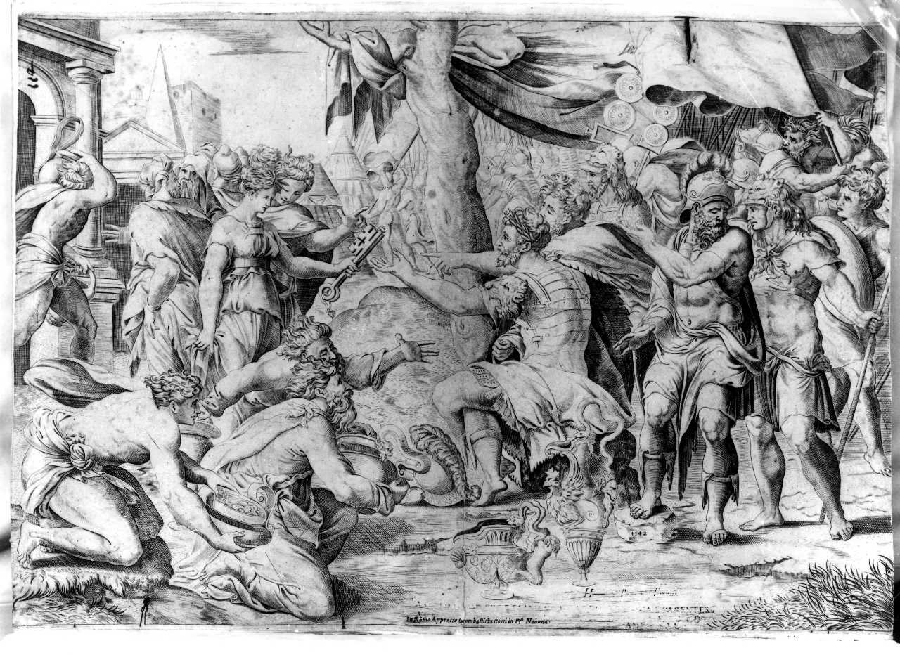 scena di battaglia (stampa) di Raimondi Marcantonio (scuola) (secondo quarto sec. XVI)