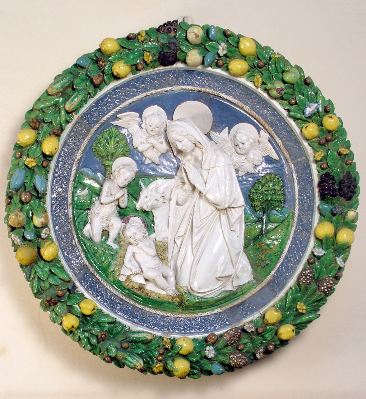 adorazione di Gesù Bambino (rilievo) di Della Robbia Andrea (bottega) (sec. XVI)