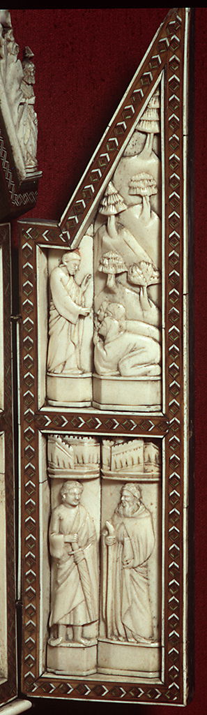 apparizione di Cristo risorto alle pie donne, santi (trittico portatile) di Embriachi Baldassarre degli (bottega) - ambito fiorentino (sec. XV)