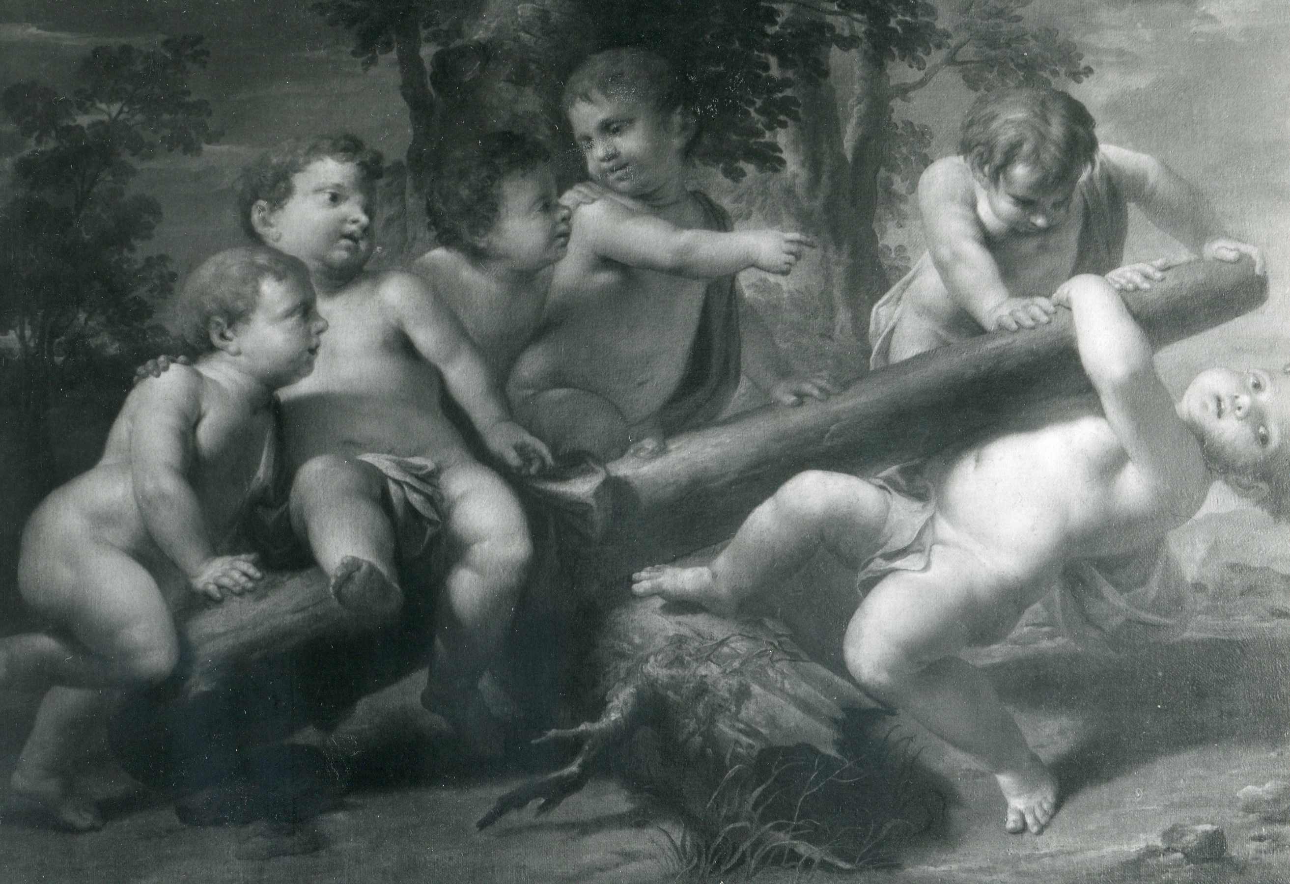 amorini che giocano con la clava d'Ercole (dipinto, opera isolata) di Monticelli Angelo (secc. XVIII/ XIX)