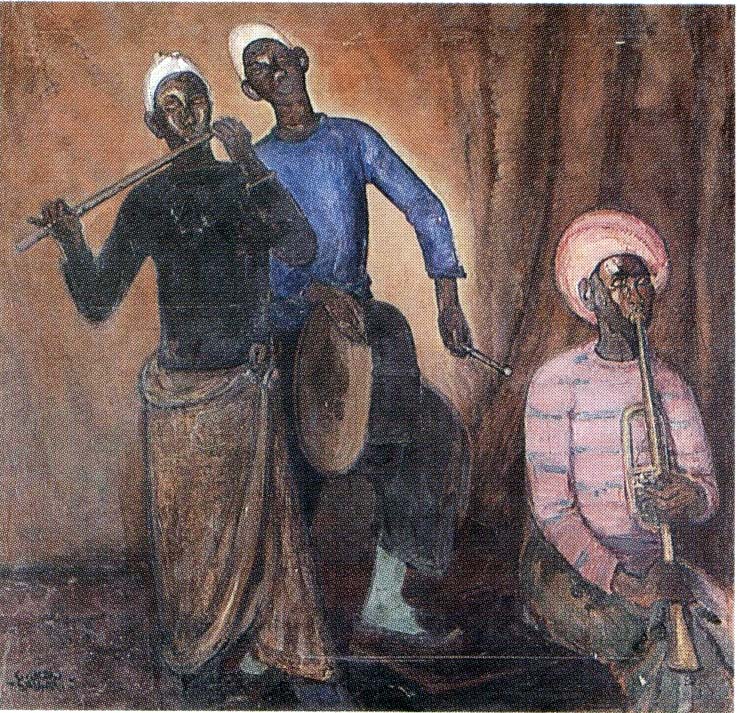 Jazz (sudanesi con tromba, flauto e tamburo), dipinto