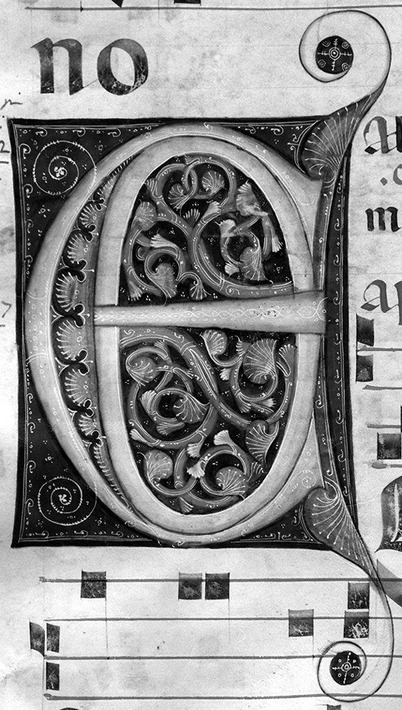 lettera E (miniatura) - ambito fiorentino-aretino (sec. XIII)