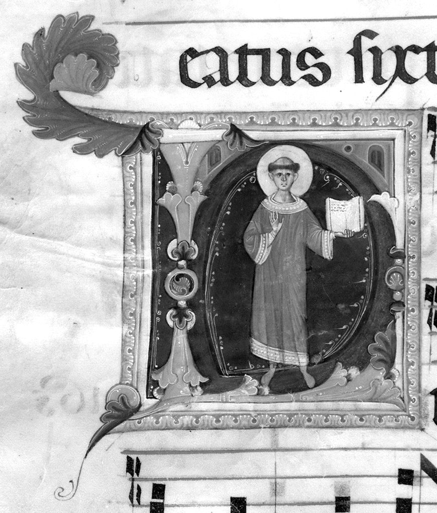 lettera L, San Lorenzo (miniatura) - ambito fiorentino-aretino (sec. XIII)