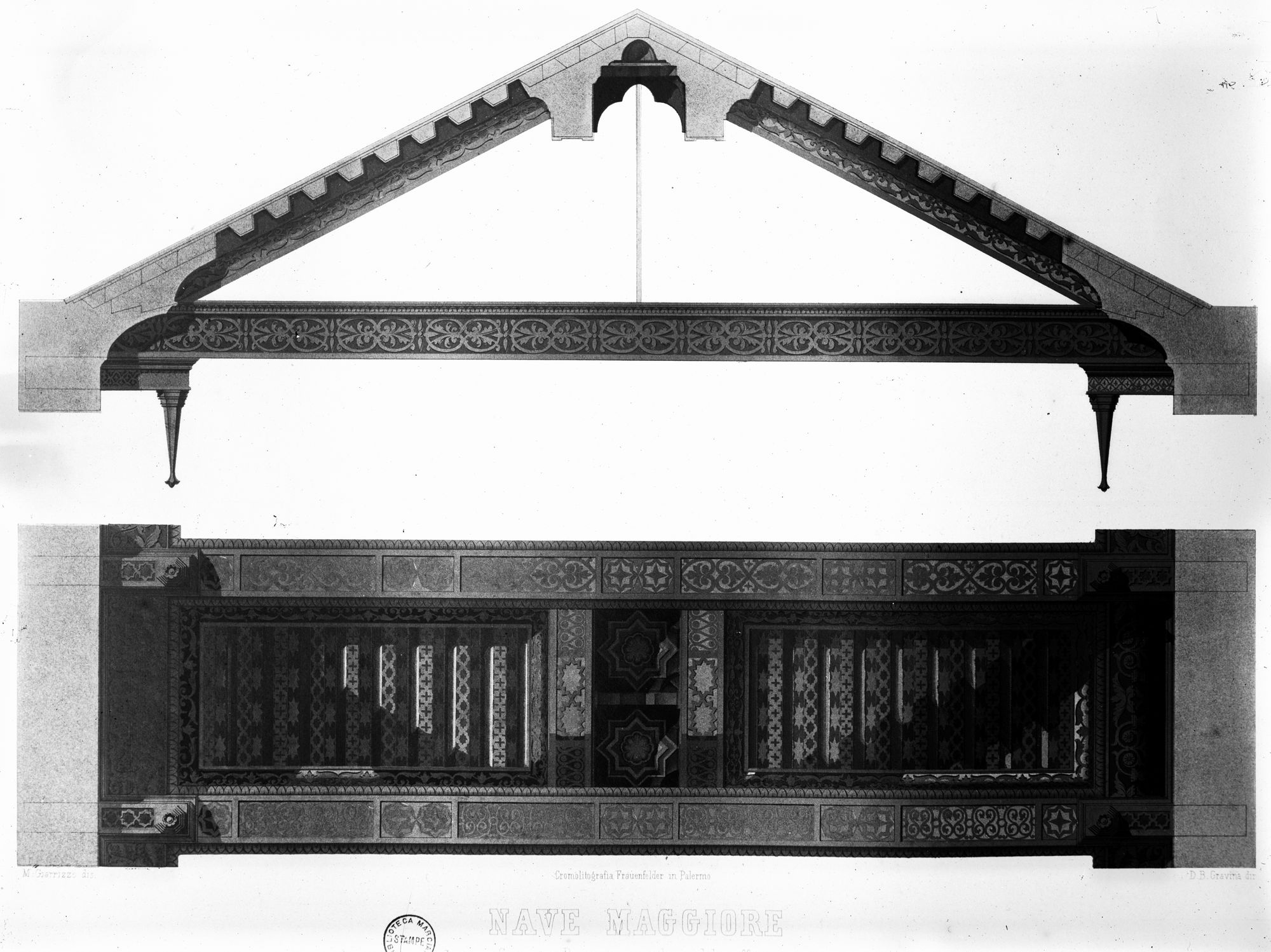 Chiesa. Incavallatura policroma (da incisione di un'opera della Biblioteca Marciana) (negativo) di Gabinetto fotografico (XX)