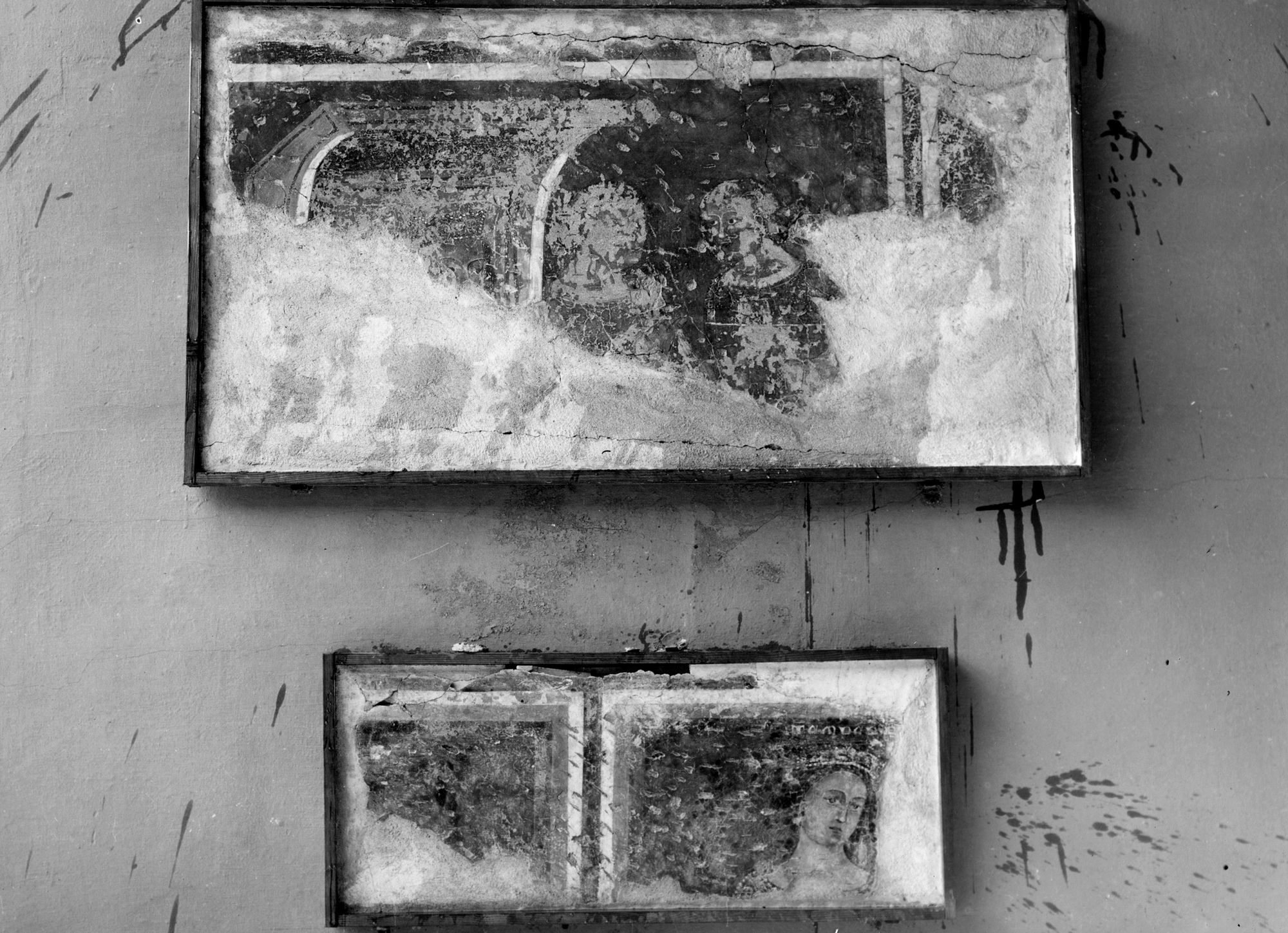 Museo Civico. Affreschi già nel portico della casa romanica nel cortile del municipio (negativo) di Gabinetto fotografico (XX)