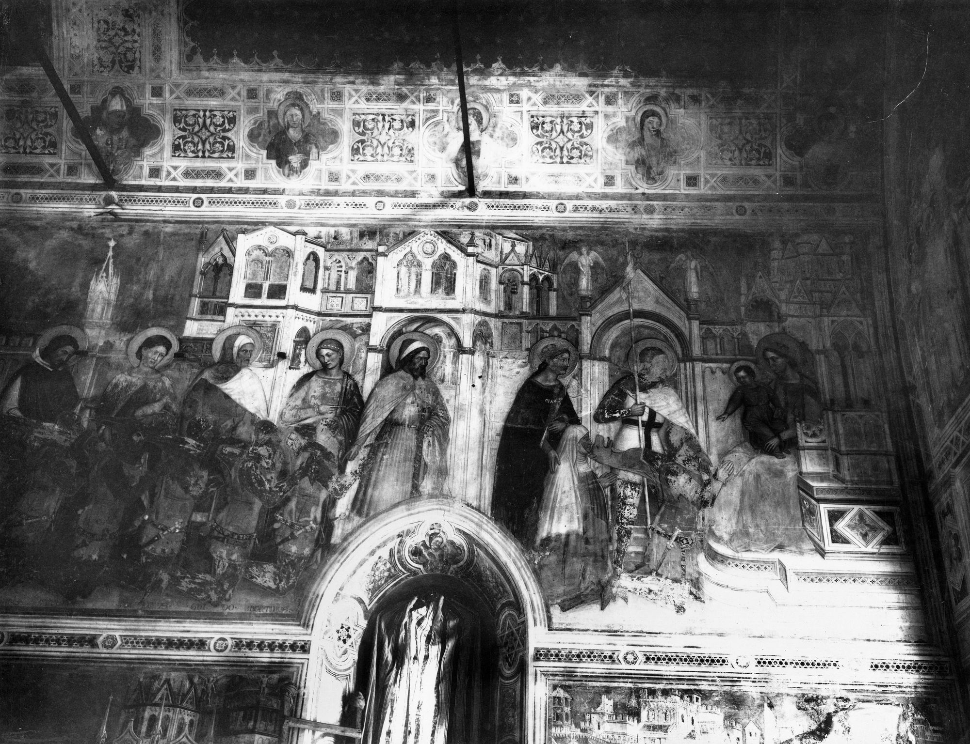 Cappella di san Giorgio. Madonna con cavaliere in ginocchio e Santi, affresco votivo dell'Altichieri e D'Avanzo (negativo) di Gabinetto fotografico (XX)