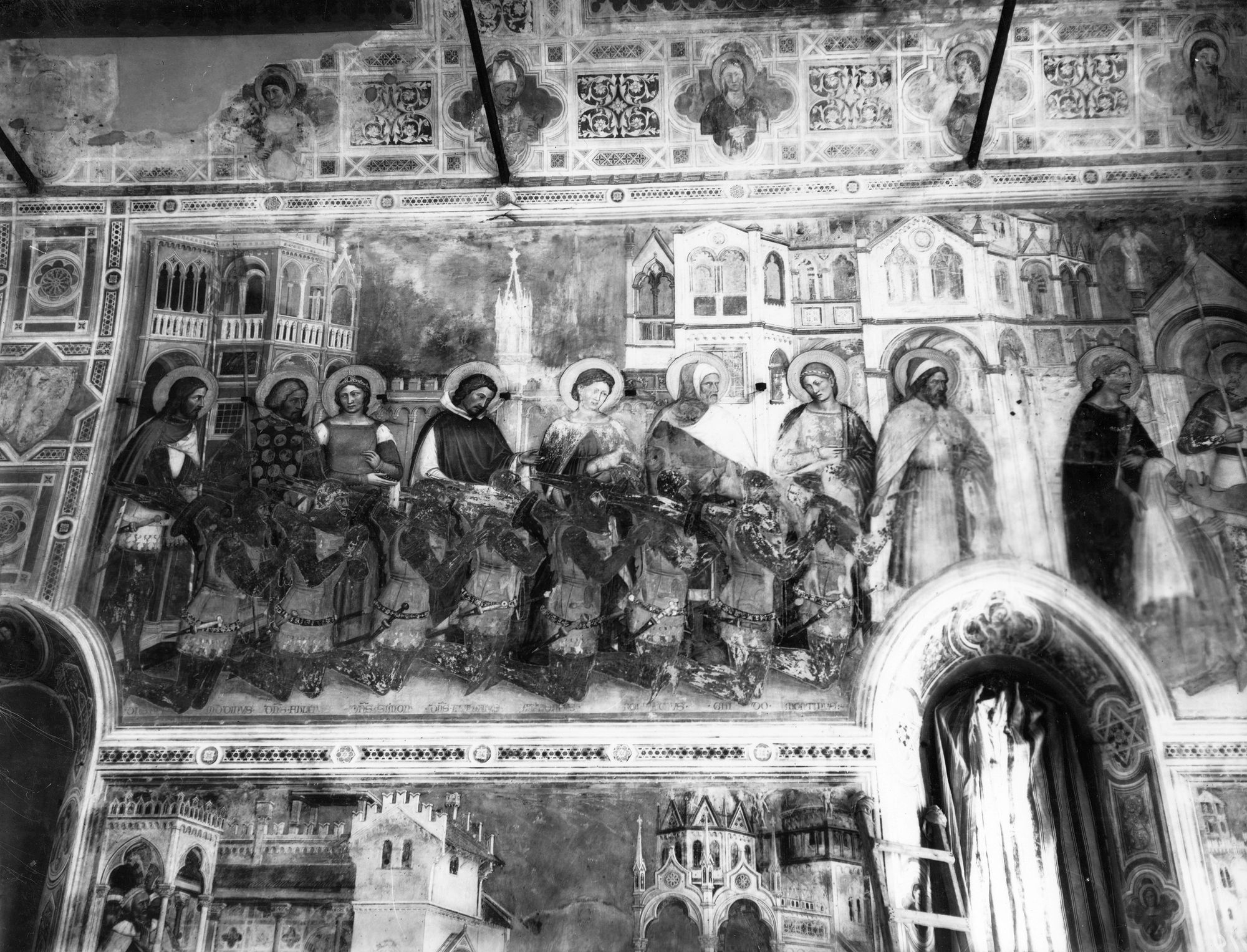 Cappella di san Giorgio. Madonna con cavaliere in ginocchio e Santi, affresco votivo dell'Altichieri e D'Avanzo (negativo) di Gabinetto fotografico (XX)