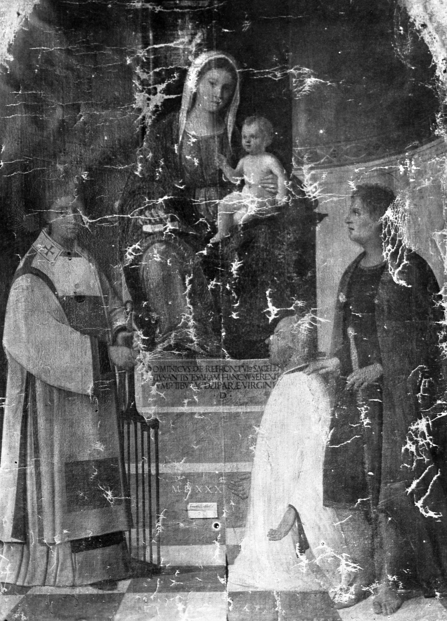 Levada chiesa: Francesco Bissolo, Madonna in trono e santo. Dipinto trafugato (negativo) di Gabinetto fotografico (XX)