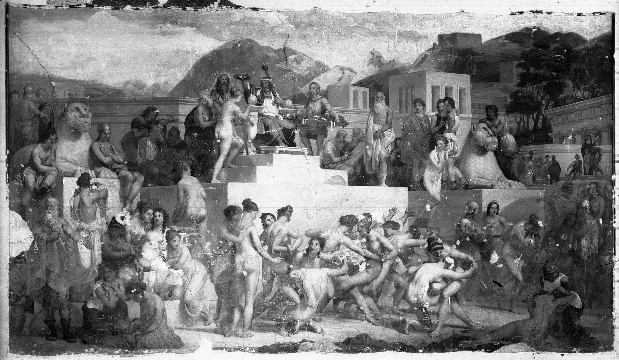 Sedico Bribano. Giovanni Dernin: " Lotta delle spartane" 1836; affresco (negativo) di Gabinetto fotografico (XX)