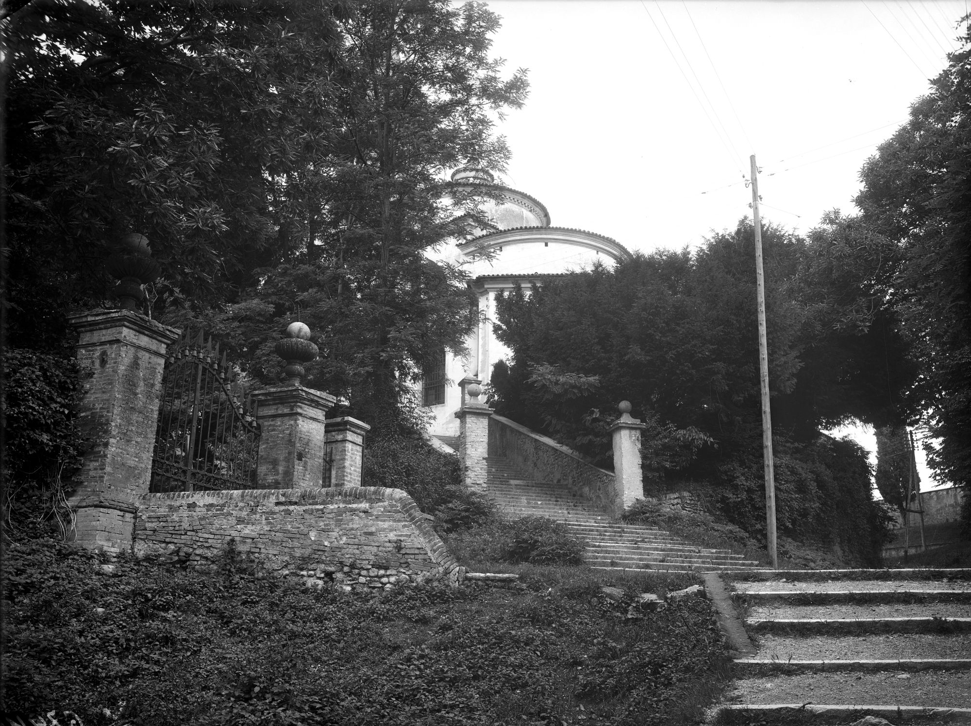 Montebelluna. Duomo. Vedute esterne con cipressi (negativo) di Gabinetto fotografico (XX)