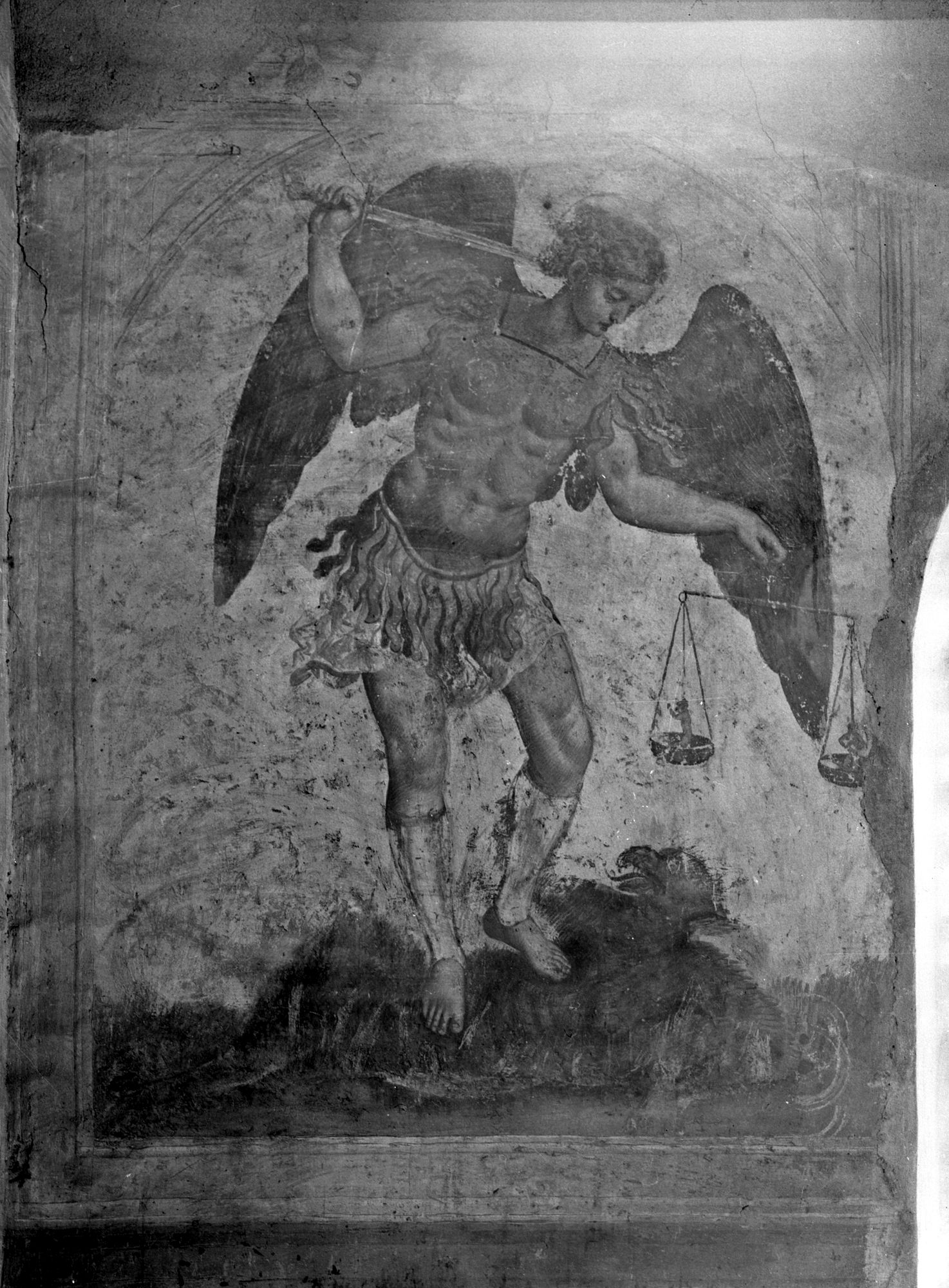 Chiesa San Simon. L' Arcangelo. Affresco (negativo) di Gabinetto fotografico (XX)