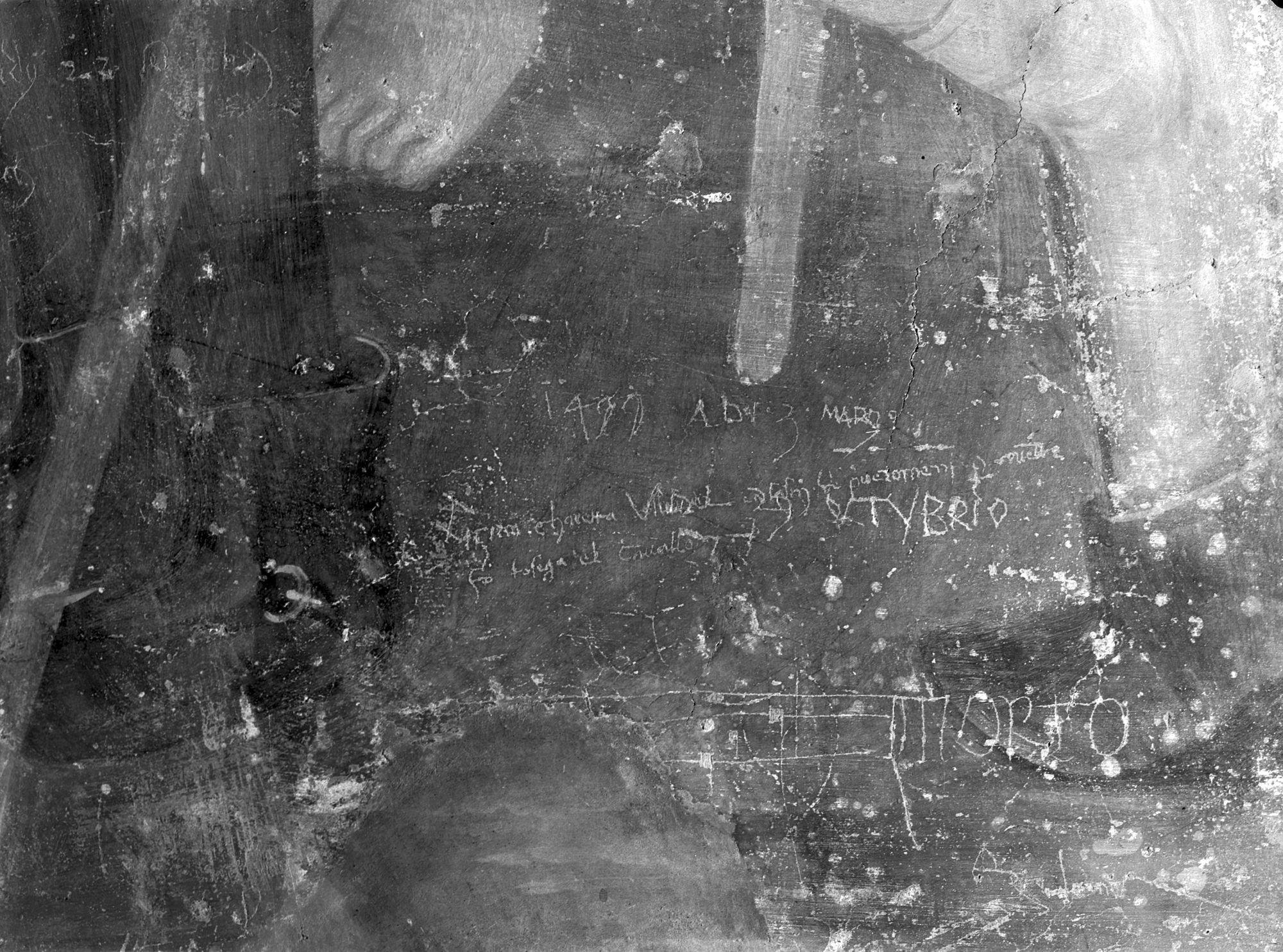 Ospitale Civile. Chiesetta. Particolare di una parete affrescata, data 1499 (negativo) di Gabinetto fotografico (XX)