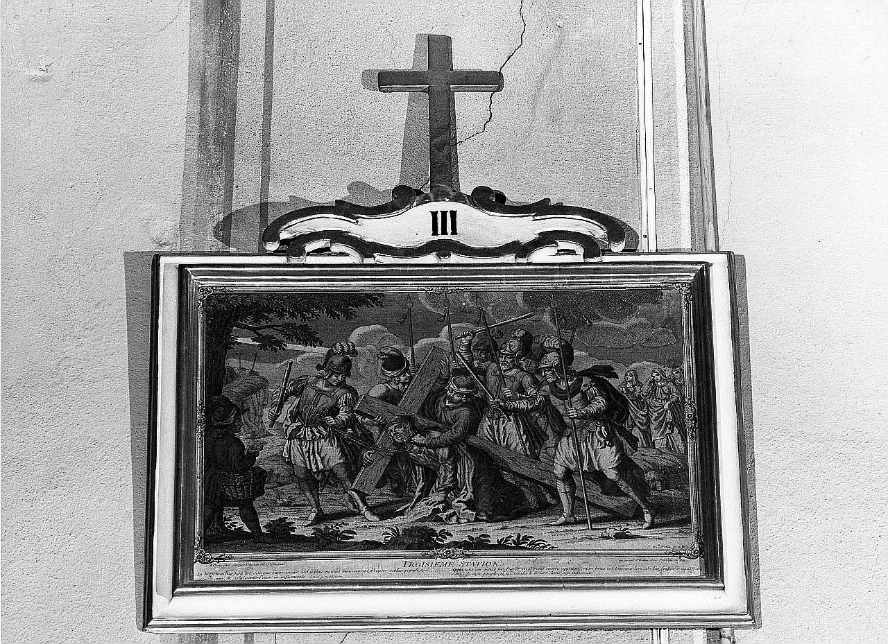 stazione III: Gesù cade sotto la croce la prima volta (stampa) di Dubercelle F (seconda metà sec. XVIII)