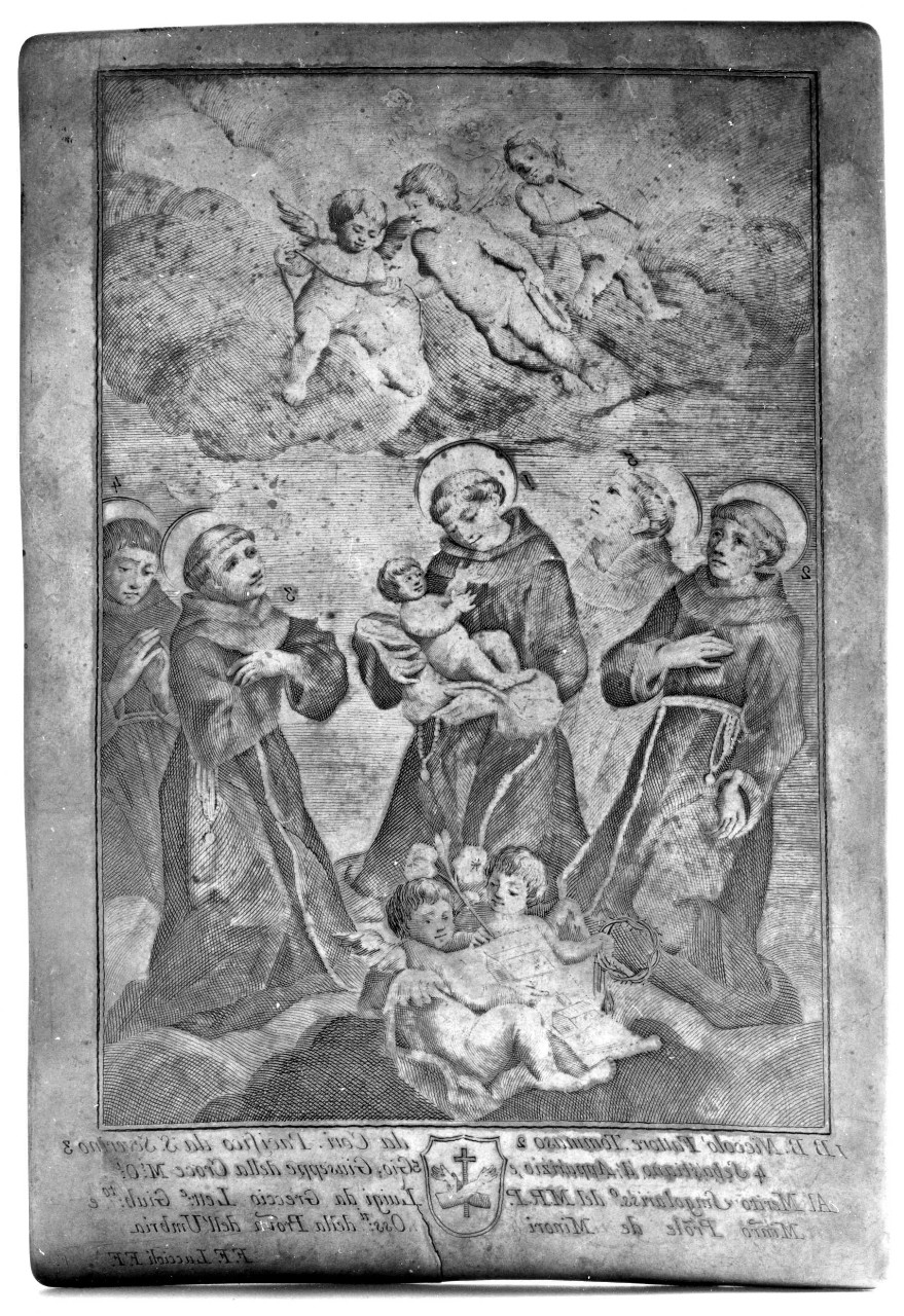 cinque beati francescani con Gesù Bambino e angioletti (matrice) di Costa Agostino (ultimo quarto sec. XVIII)