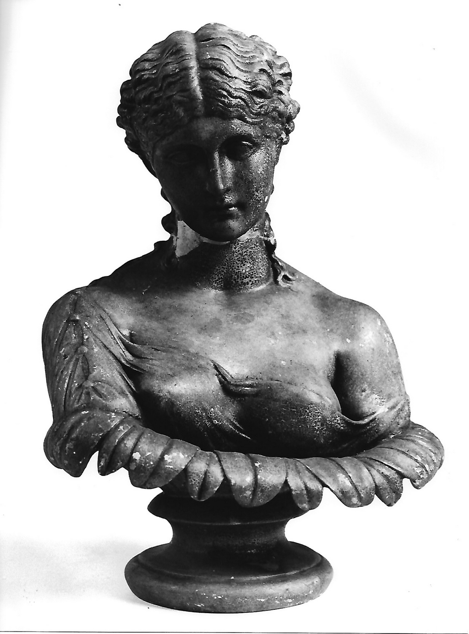 busto di donna su foglia (calco, opera isolata) - Bottega coreglina (sec. XIX)