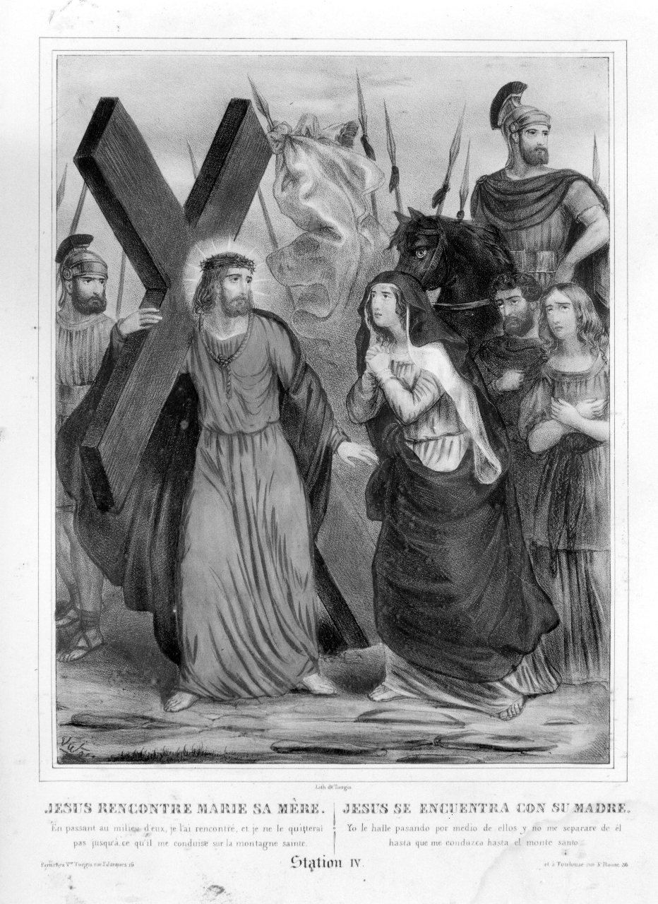 Stazione IV: Gesù incontra la Madonna (stampa, serie) di Victor H (XIX)