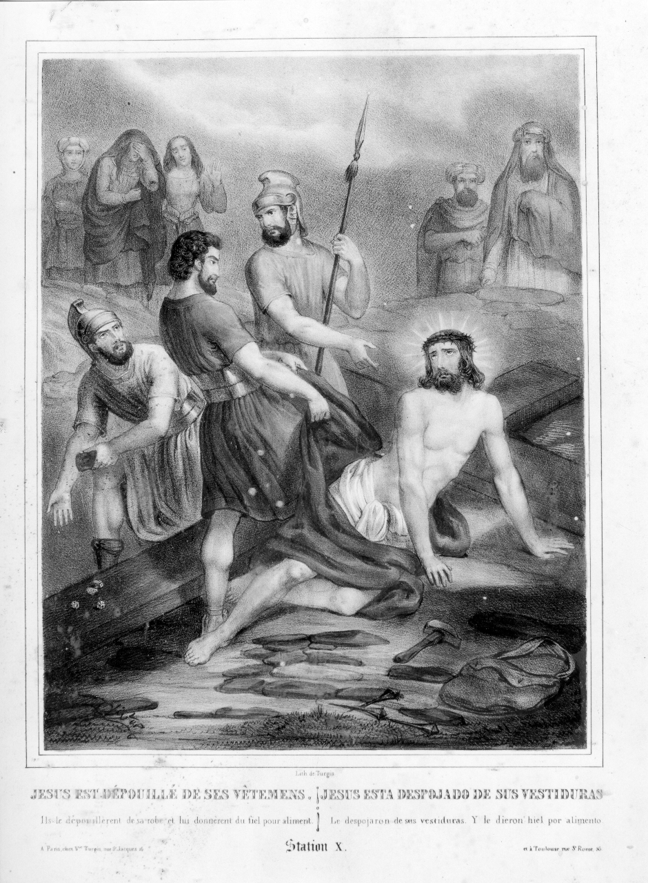 Stazione X: Gesù spogliato e abbeverato di fiele (stampa, serie) di Victor H (XIX)