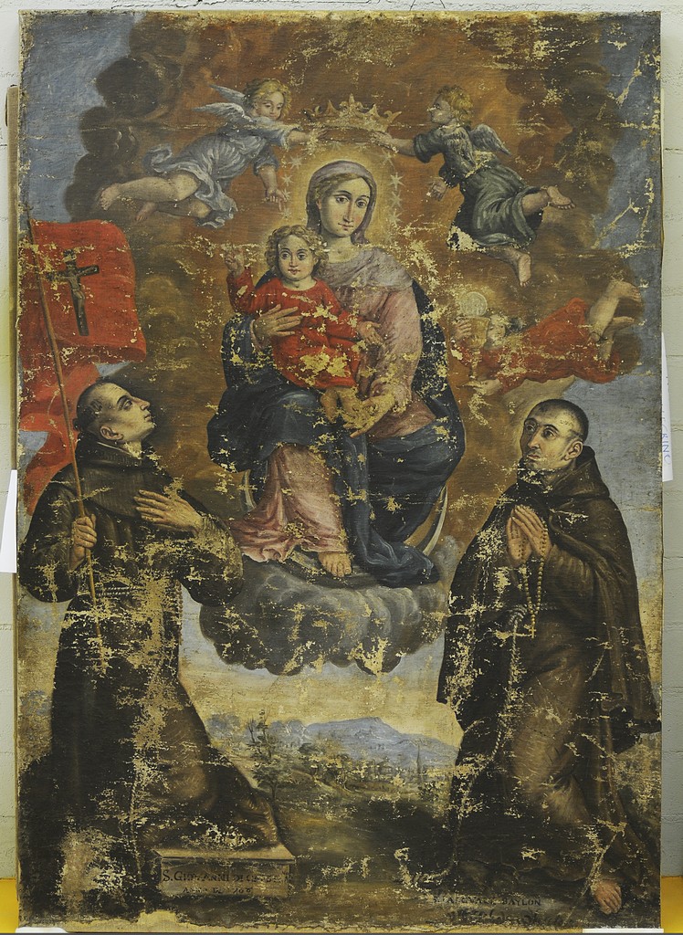 Madonna Immacolata con Gesù Bambino tra San Pasquale Baylon e San Giovanni da Capestrano (pala d'altare, elemento d'insieme) - ambito Italia centrale (inizio sec. XVIII)