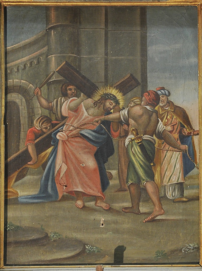 Stazione II: Gesù caricato della croce (stazione della Via Crucis, elemento d'insieme) di Coccia Luigi (attribuito) (sec. XIX)