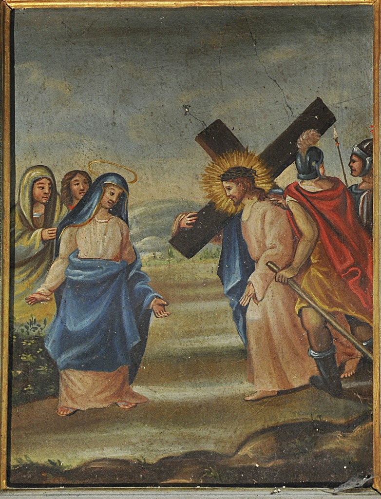 Stazione IV: Gesù incontra la Madonna (stazione della Via Crucis, elemento d'insieme) di Coccia Luigi (attribuito) (sec. XIX)