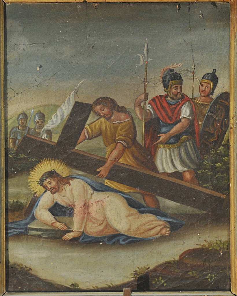 Stazione VII: Gesù cade sotto la croce la seconda volta (stazione della Via Crucis, elemento d'insieme) di Coccia Luigi (attribuito) (sec. XIX)