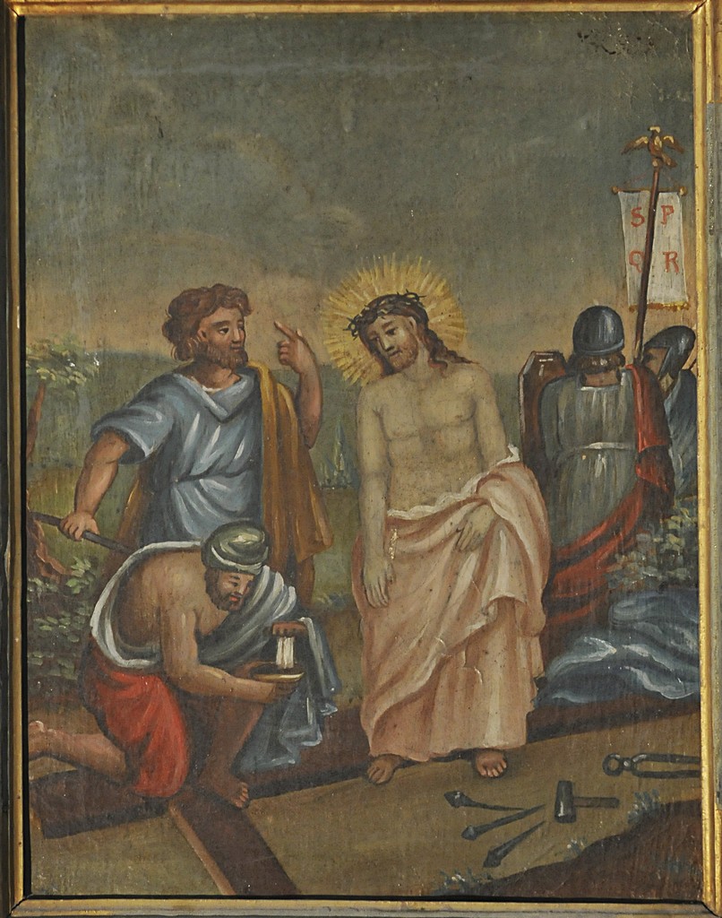 Stazione X: Gesù spogliato e abbeverato di fiele (stazione della Via Crucis, elemento d'insieme) di Coccia Luigi (attribuito) (sec. XIX)
