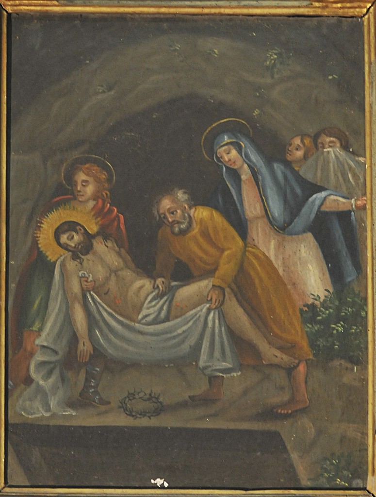 Stazione XIV: Gesù deposto nel sepolcro (stazione della Via Crucis, elemento d'insieme) di Coccia Luigi (attribuito) (sec. XIX)