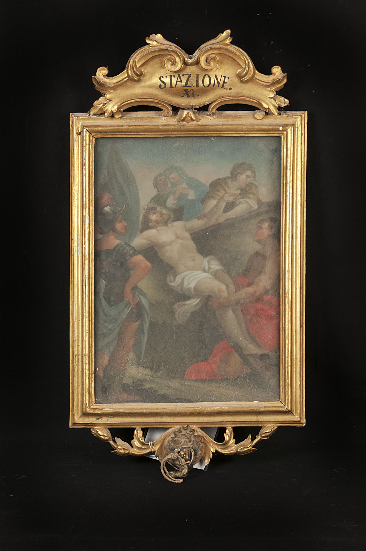stazione X: Gesù inchiodato alla croce (dipinto, ciclo) di Lucci Filippo (fine sec. XVIII)