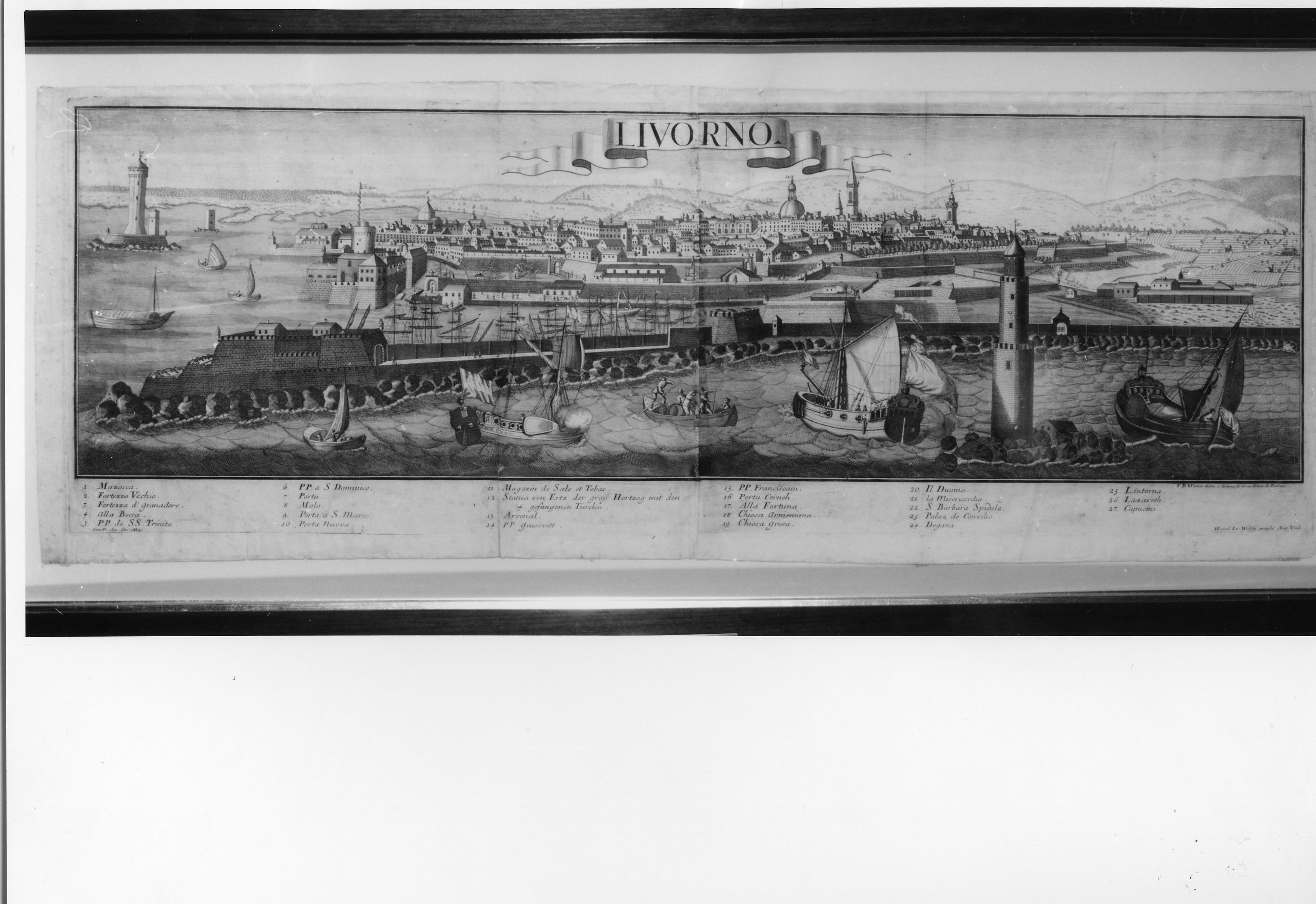 Veduta della città e porto di Livorno, veduta di città (stampa) di De Werner Friedrich Bernard (sec. XVIII)