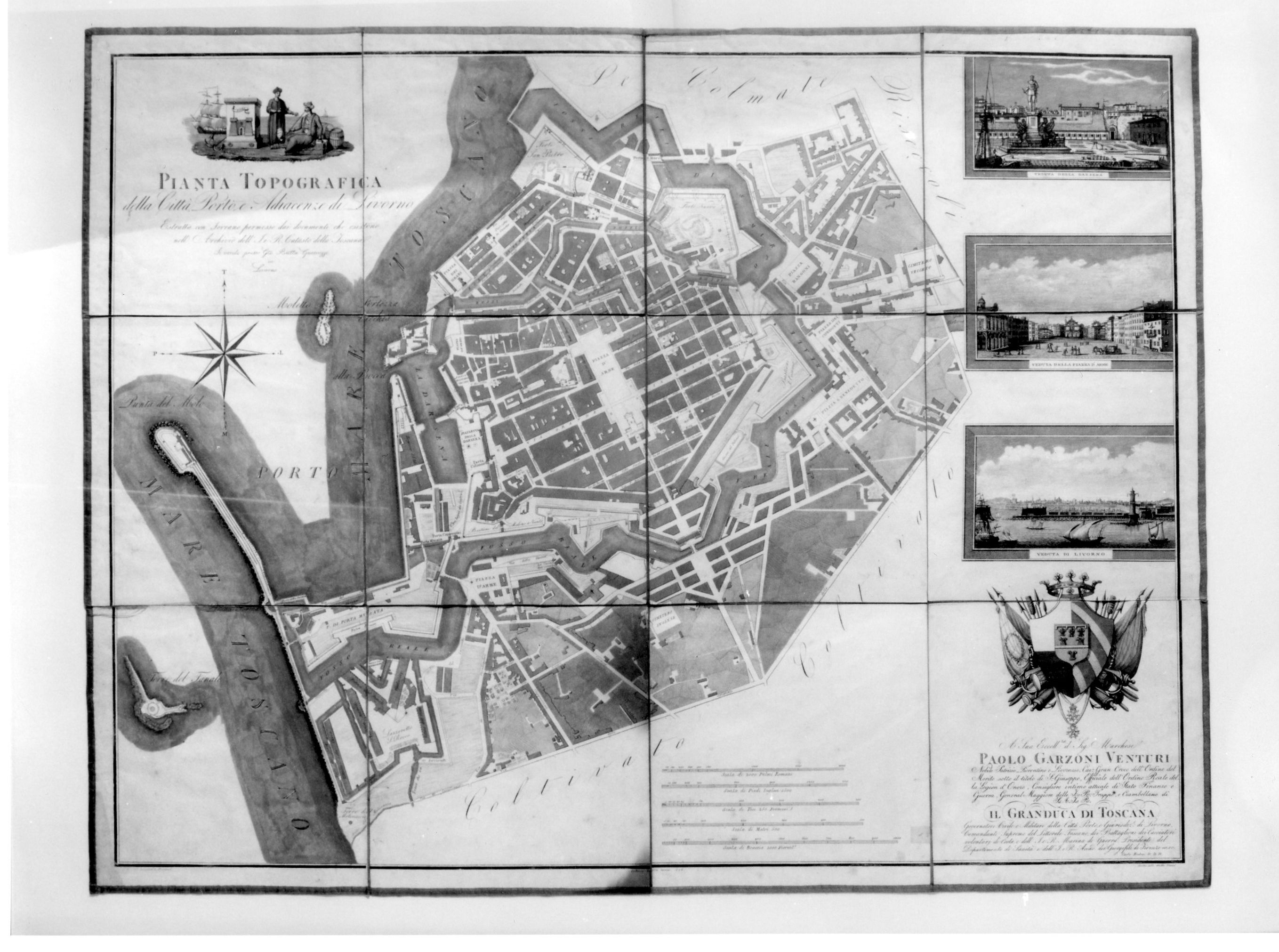 Pianta topografica della Città, Porto e Adiacenze di Livorno, veduta di città (stampa) - ambito toscano (sec. XIX)