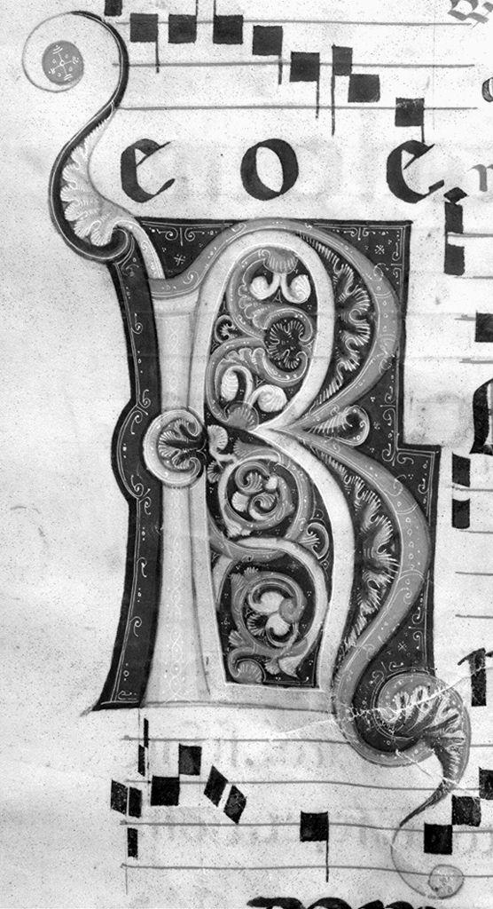 lettera R (miniatura) - ambito fiorentino-aretino (sec. XIII)
