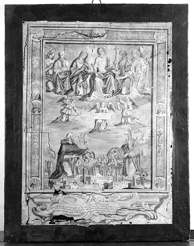 San Domenico e Santa Caterina da Siena chiedono la protezione di Cristo e della Madonna per la città di Perugia (stampa) di Grandi Carlo, Giannicola di Paolo (sec. XVIII)
